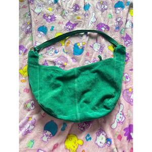 Free People Green Suede Crescent Zip Slouchy Hobo Shoulder Bag Large Boho West